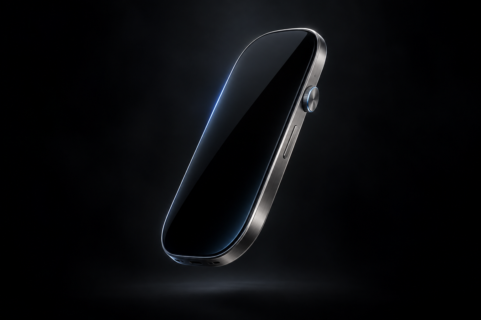 Vela One, a slim black glass device with a titanium edge